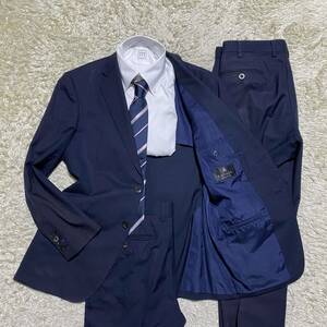 ランバンコレクション LANVIN COLLECTION スーツ スリーピース パンツ2枚 裏地総柄 M〜L相当 ウール100% ジャケット 紺色 メンズ