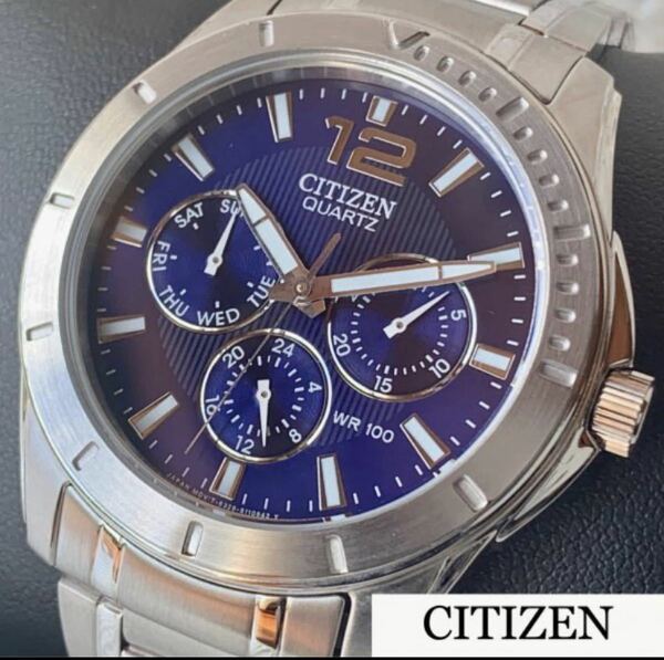 新品★大特価★CITIZEN/シチズン/クオーツ/クロノグラフ/防水/メンズ腕時計/ブルー/シルバー/ステンレス/高級ブランド