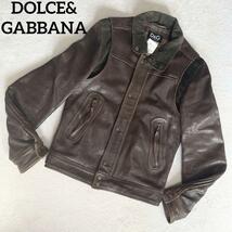 R-455 DOLCE&GABBANA ドルチェアンドガッバーナ D&G ITTIERRE レザージャケット ライダース メンズ XSサイズ ブラウン チェック ウール_画像1