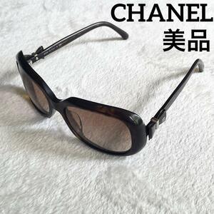 R-459 美品 CHANEL シャネル サングラス ココマーク リボン RAP4829AA 135 RC002 ブラウン 茶色 べっ甲 レディース ロゴマーク 