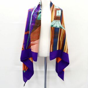 【送料無料】美品 HERMES　エルメス　カレ140　カシミヤ　シルク　cuirs du desert 　砂漠の革飾り　スカーフ　ショール　23-2625