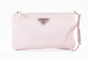 1円 美品　PRADA　プラダ　テスート　ナイロン　リナイロン　ポーチ　マルチケース　クラッチ　ストラップ付　ベビーピンク系　23-7181