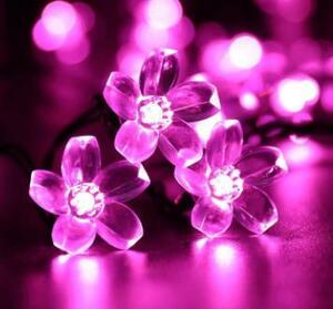 ソーラー LED 桜花ガーデンライト 100電球 12m 桃色 ストリングライト ピンク 芝桜 フラワー 太陽充電 夜間自動点 日本全国送料無料