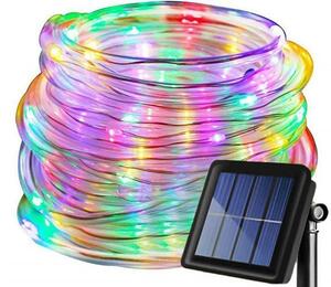 ソーラー LED ガーデンライト 100電球 10m 虹色 レインボー ストリングライト　チューブ 太陽充電 夜間自動点 