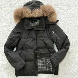 極美品 バーバリーブラックレーベル ４ＷＡＹダウンジャケット／ベスト リアルファー ラクーン ノバチェック BURBERRY BLACK LABEL 極暖