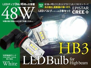 【ネコポス送料無料】LEDバルブ(ハイビーム）HB3 48w 6000k ホワイト2本