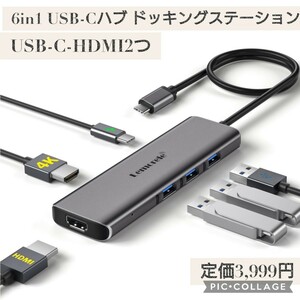 6in1 USB-Cハブ ドッキングステーション Type C HDMIMST拡張 デュアルディスプレイ 4K 2画面 Windows 10以降 Mac OS 10.15以降 Thunderbolt