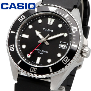 CASIO カシオ 腕時計 メンズ 小さめ 海外モデル クォーツ 50M ウレタン ラバー ブラック MDV-10-1A1V