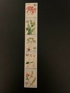 牧野富太郎生誕150年記念切手　縦5種連刷　未使用　#948