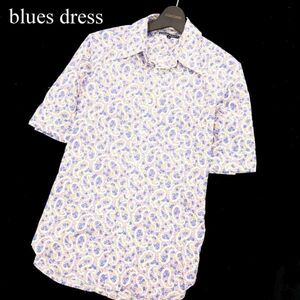 blues dress ブルードレス 春夏 花柄 フラワー ペイズリー★ 総柄 半袖 シャツ Sz.M　メンズ 日本製　A2T07005_6#A