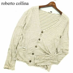 イタリア製★ roberto collina ロベルトコリーナ 春夏 麻 リネン&コットン ボーダー使い カーディガン Sz.46　メンズ　A2T05413_5#D