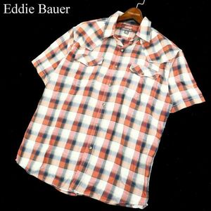 Eddie Bauer エディーバウアー 春夏 半袖 ウエスタン★ チェック シャツ Sz.M　メンズ アウトドア　A2T08521_7#A