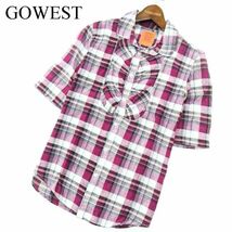 GOWEST ゴーウエスト 春夏 ラウンドカラー 半袖 デザイン★ チェック シャツ Sz.1/S　メンズ　A2T08546_7#A_画像1