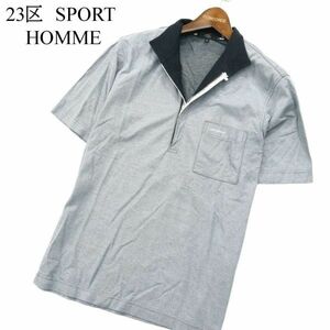 23区 SPORT HOMME スポーツ オム 春夏 ロゴ★ ハーフジップ ストレッチ 半袖 ポロシャツ Sz.2　メンズ グレー 日本製 ゴルフ　A2T08542_7#A