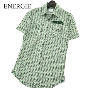 美品★ ENERGIE エナジー 春夏 ロゴ刺繍★ 半袖 ワーク チェック シャツ Sz.S　メンズ　A2T04679_4#A