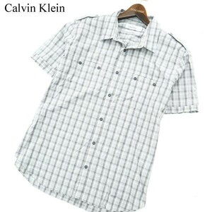 Calvin Klein カルバンクライン Classic fit 春夏 ミリタリー★ 半袖 チェック シャツ Sz.L　メンズ グレー　A2T08108_7#A