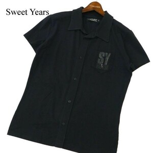 SWEET YEARS スウィートイヤーズ 春夏 ロゴ スパンコール★ 半袖 シャツ Sz.L　メンズ 黒 ギリシャ製　A2T08118_7#A