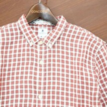 R.NEWBOLD ポールスミス 春夏 麻 リネン100％★ 半袖 ボタンダウン チェック シャツ Sz.M　メンズ　A2T08426_7#A_画像3