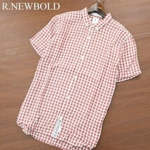 R.NEWBOLD ポールスミス 春夏 麻 リネン100％★ 半袖 ボタンダウン チェック シャツ Sz.M　メンズ　A2T08426_7#A_画像1