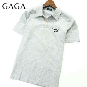 美品★ GaGa MILANO ガガ ミラノ 春夏 アイ刺繍★ ストレッチ 半袖 ポロシャツ Sz.S　メンズ グレー 日本製　A2T06385_6#A