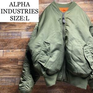 ALPHA INDUSTRIES アルファインダストリーズ MA-1 フライトジャケット 緑 オリーブ グリーン ma1 古着 l 民間品 メンズ オーバーサイズ