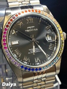 新品 腕時計 正規品 TECHNOS テクノス クオーツ アナログ腕時計 ステンレス 3気圧防水 カレンダー シルバー ブラック メンズ プレゼント