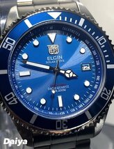 新品 ELGIN エルジン 腕時計 正規品 ソーラー ダイバーズ ステンレス 200m防水 カレンダー アナログ腕時計 ビジネス ブルー プレゼント_画像1