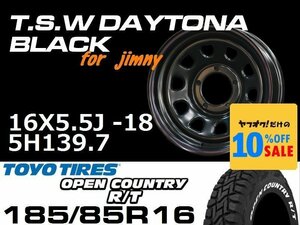 新型 ジムニー ホイール TSW デイトナブラック 16X5.5J-18 TOYO OPEN COUNTRY R/T 185/85R16 タイヤセット JB64 JB23などに