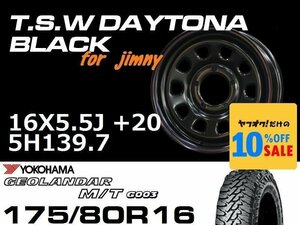 新型 ジムニー ホイール TSW デイトナブラック 16X5.5J+20 GEOLANDAR M/T G003 175/80R16 ホイール＆タイヤセット JB64 JB23などに