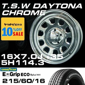 デイトナ 16インチ タイヤホイールセット 4本 TSW DAYTONA クローム 16X7J+35 5穴114.3 GOODYEAR E-GRIP EG01 215/60R16