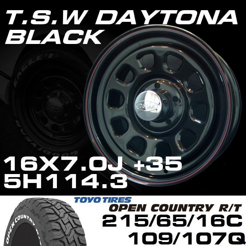 デイトナ 16インチ タイヤホイールセット 4本 TSW DAYTONA ブラック 16X7J+35 5穴114.3 TOYO OPEN COUNTRY ホワイトレター 215/65R16C デイトナ 16インチ タイヤホイールセット 4本 TSW DAYTONA ブラック 16X7J+35 5穴114.3 TOYO OPEN COUNTRY ホワイトレター 215/65R16C