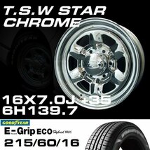 スター 16インチ タイヤホイールセット 4本 TSW STAR クローム 16X7J+35 6穴139.7 GOODYEAR E-GRIP EG01 215/60R16_画像2