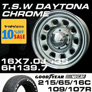 デイトナ 16インチ タイヤホイールセット 4本 TSW DAYTONA クローム 16X7J+35 6穴139.7 GOODYEAR ナスカー 215/65R16C ハイエース200系