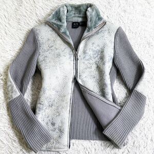 ARMANI EXCHANGE アルマーニエクスチェンジ フェイクレザー/ニットブルゾン XLサイズ グレー 極美品!