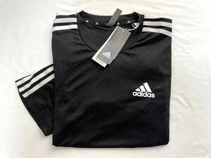 未使用■アディダス adidas メンズ ドライシャツ 速乾 半袖シャツ O ブラック 黒 ホワイトライン GM2105