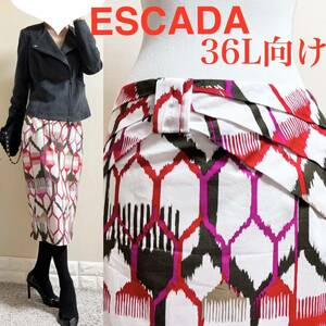 ESCADA エスカーダ　幾何学柄　ストレッチコットンタイトスカート　ゆったりL