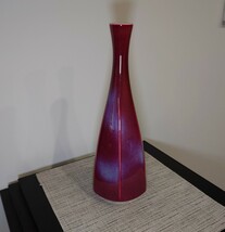 副島四郎 作　辰砂 面取 花瓶　花生　高さ約35cm　共箱　師:中島均_画像2