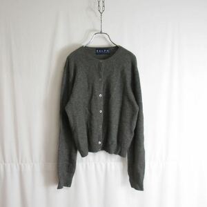 90s RALPH LAUREN クルーネック ウール ニット カーディガン Mサイズ ラルフローレン VINTAGE 長袖 レディース ニットカーディガン グレー