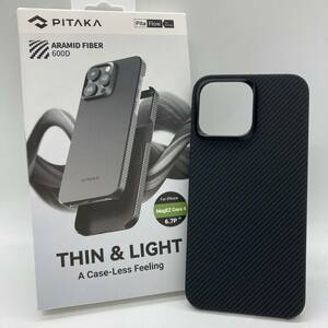 【美品】PITAKA iPhone 15 Pro Max 用 ケース 600Dアラミド繊維製 MagSafe対応 /Y13112-P2