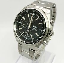 美品☆ソーラー☆送料込☆セイコー SEIKO ワイアード WIRED クロノグラフ メンズ腕時計 ブラック 人気モデル V176-0AB0 AGAD040_画像3