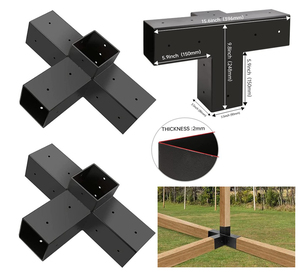 ★DIY 金具 延長 T字型 2個セット 4×4木材（9cm角材）4ウェイ 直角 ブラケット★ウッドデッキ サンルーム カーポート テラス 車庫 小屋