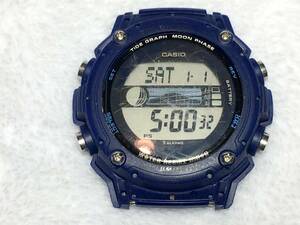 CASIO ソーラー W-S210H 紺 タイドグラフ ムーンフェイズ 電池弱? ベルト無し ジャンク 中古 難 メンズ デジタル 腕時計 部品 パーツ