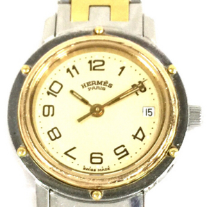 エルメス クリッパー デイト クォーツ 腕時計 アイボリー文字盤 レディース 稼働品 純正ブレス ケース付き HERMESの画像2