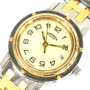 エルメス クリッパー デイト クォーツ 腕時計 アイボリー文字盤 レディース 稼働品 純正ブレス ケース付き HERMESの画像1