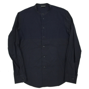 エンポリオ アルマーニ サイズ 40 長袖 ノーカラー シャツ ボタン コットン メンズ トップス ネイビー × ブラック