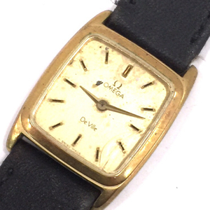 1円 オメガ 腕時計 デビル Deville 1387 スクエア ゴールドカラー 2針 プッシュ式 クォーツ レディース 社外ベルト