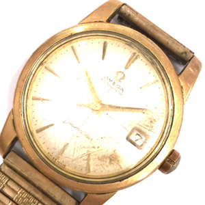 オメガ 腕時計 シーマスター ラウンド デイト ゴールドカラー 3針 自動巻き メンズ 社外ベルト 稼働 OMEGA QS122-36