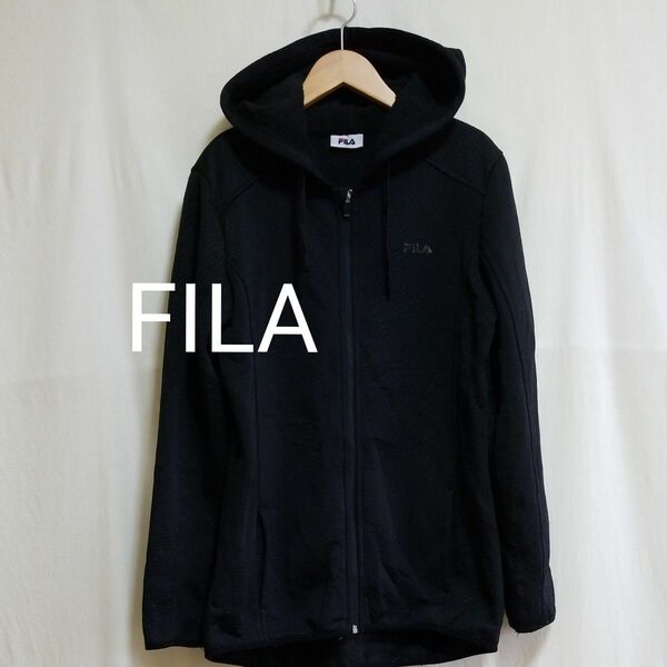 FILA 裏起毛　通気性素材　フルジップパーカー　黒系　S