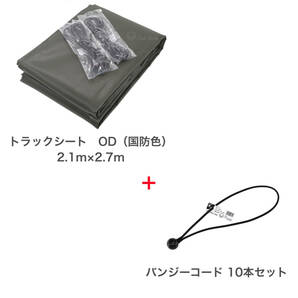 バンジーコード 10本付 トラックシート OD 国防色 2.1m×2.7m ダブルキャブ エステル帆布 荷台カバー 厚手 ◆本州四国九州送料無料！ ◆の画像1