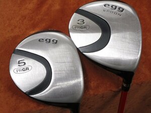 超希少！！飛距離抜群！！プロギア egg 3W 5W 15度 18度 ATTAS T-2 7 8 S 中古 フェアウェイ 2本セット PRGR エッグ 2010